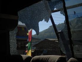 Nepal - Broken bus window
